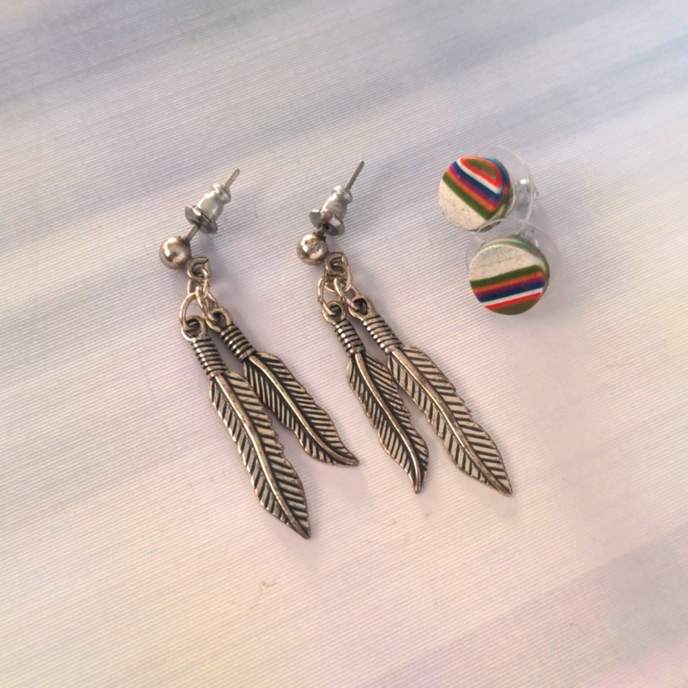 Feather and Clay Earring Set